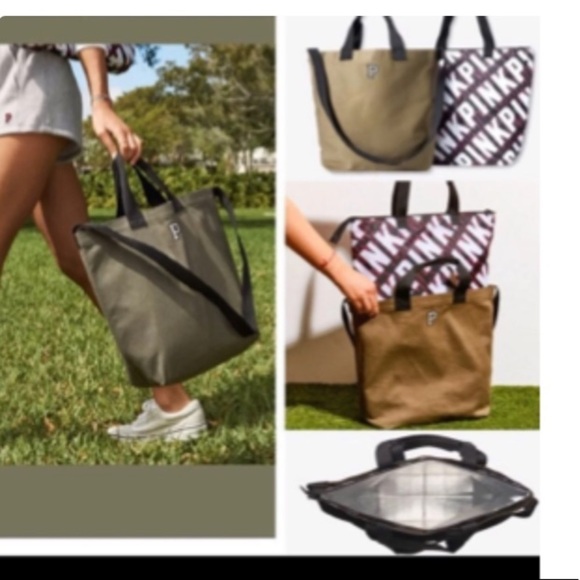 PINK Victoria's Secret Handbags - Victoria's Secret PINK Varsity Tote Zip Top 2-in-1 Insulated Cooler Travel bag‌